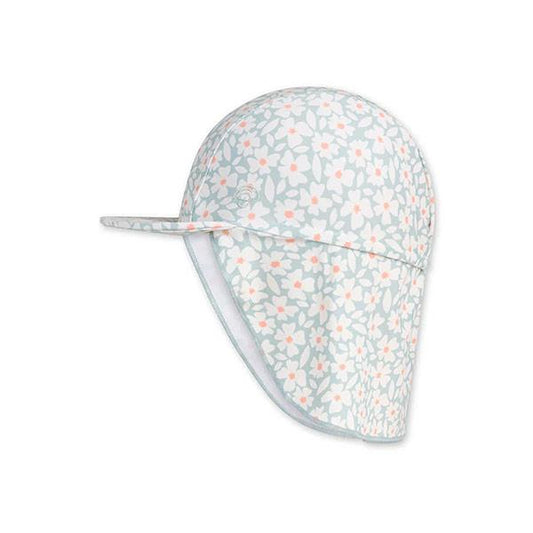 Gorro Protección Solar Flores Verdes Claro Y Protección Cuello