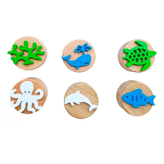 Sellos Plastilina Animales Marinos Madera 6 Unidades Childgen
