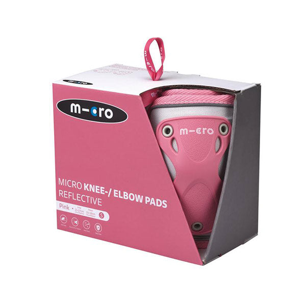 Pack Rodilleras y Coderas Reflectantes Patinetes Micro Rosa Talla M