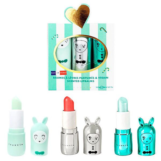 Set 3 Labiales Jingle Aqua Manzana Coco y Cupcake Inuwet