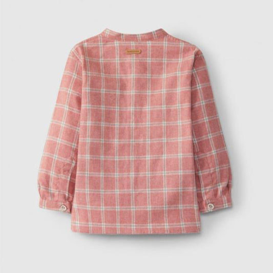 Camisa Burdeos De Cuadros Cuello Mao 100% Algodón Laranjinha