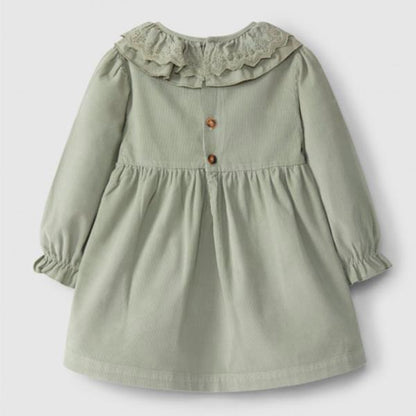 Vestido Con Cuello De Volante Bordado Inglés Color Caqui Laranjinha