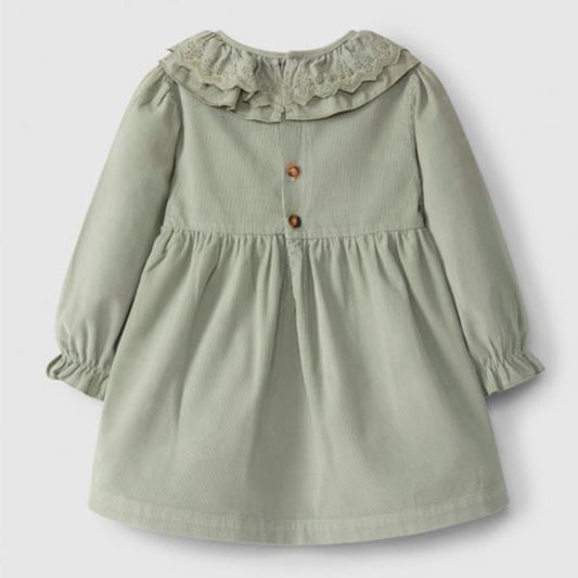 Vestido Con Cuello De Volante Bordado Inglés Color Caqui Laranjinha