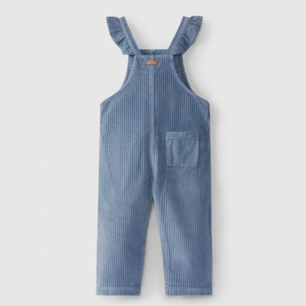 Peto Overall De Pana Ancha Con Bolsillos Trasero Color Indigo Laranjinha
