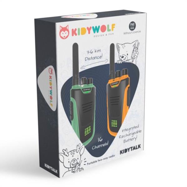 Walkie Talkies Kidywolf Verde Naranja - Cobertura hasta 6 km