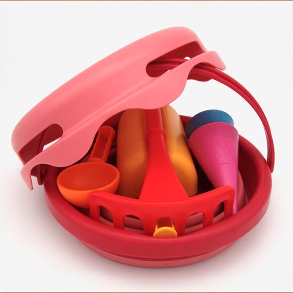 Cubo De Playa Plegable 7 En 1 Color Rojo