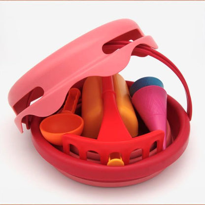 Cubo De Playa Plegable 7 En 1 Color Rojo