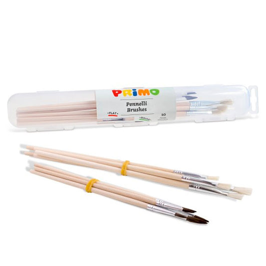 Set Pinceles Artista 5 de punta redonda + 5 de punta plana Primo