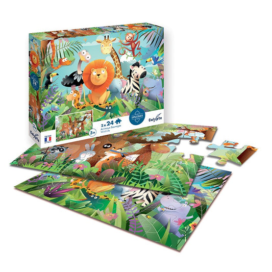 Puzzles Animales Salvajes 2x24 piezas